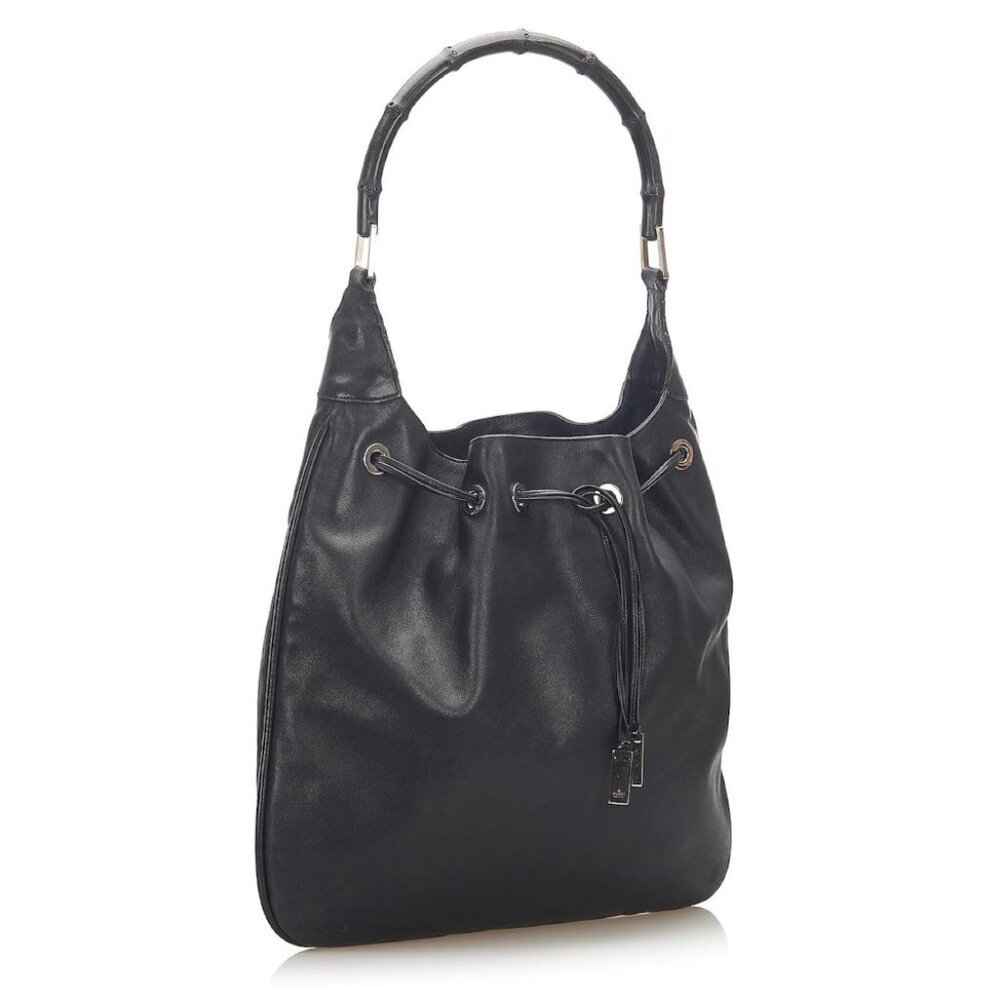 Gucci Black Bamboo Drawstring Leather Shoulder Bag, Pre-owned - Picture 5 of 11